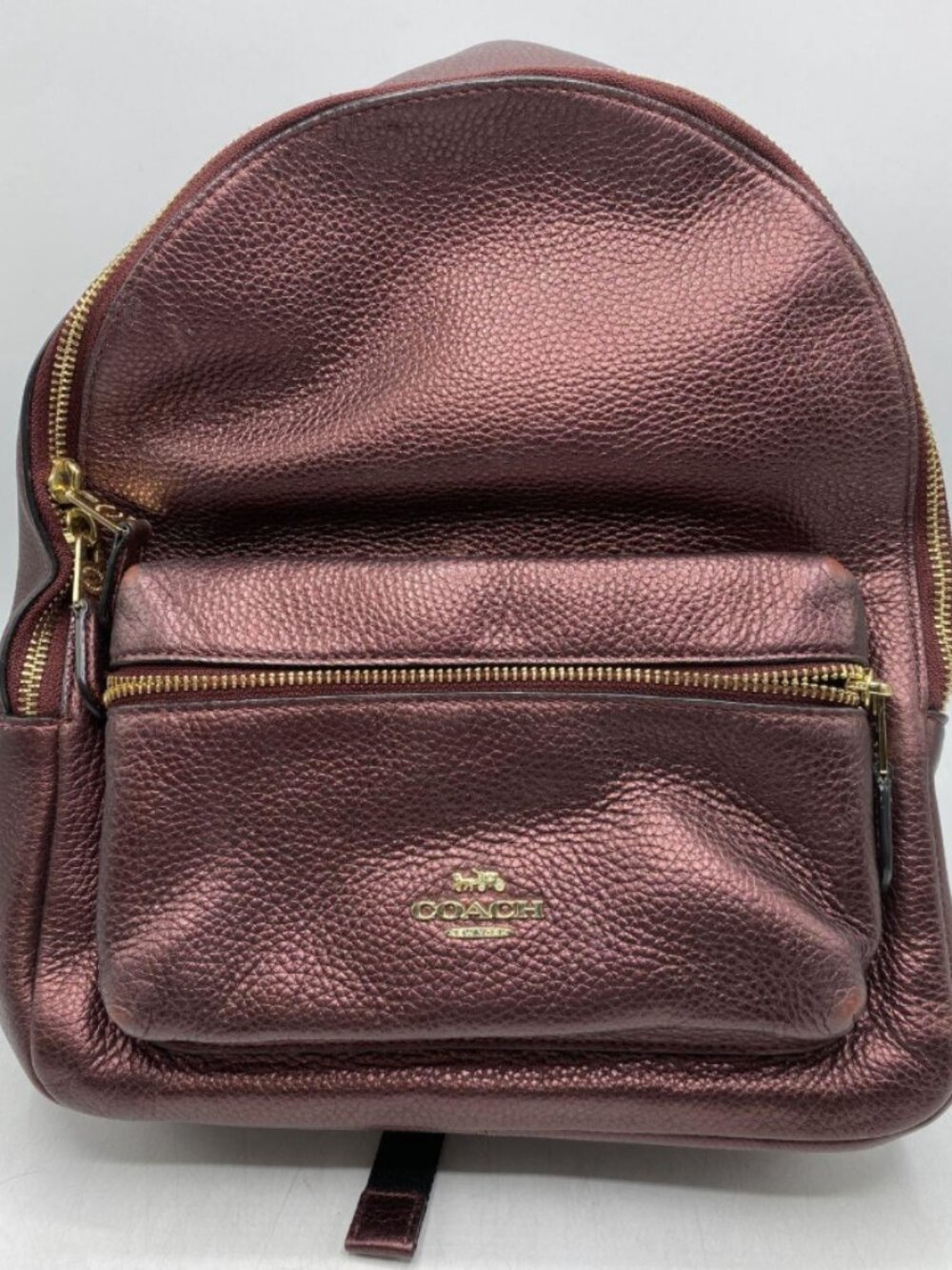 Coach Charlie MEDIUM Backpack in Metallic Wine Plum Pebbled Leather - Rare, COA